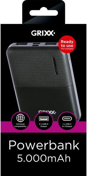 Image du produit Grixx Banque d'alimentation 5000mAh Micro USB & USB-C Noir (5000 mAh)