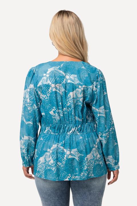 Produktbild Ulla Popken Bluse, maritimer Druck, V-Ausschnitt, Halbarm (54)