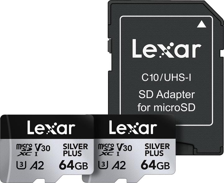 Immagine prodotto Lexar Professional Silver Plus confezione da 2 (64 GB, microSDXC, U3, UHS-I)