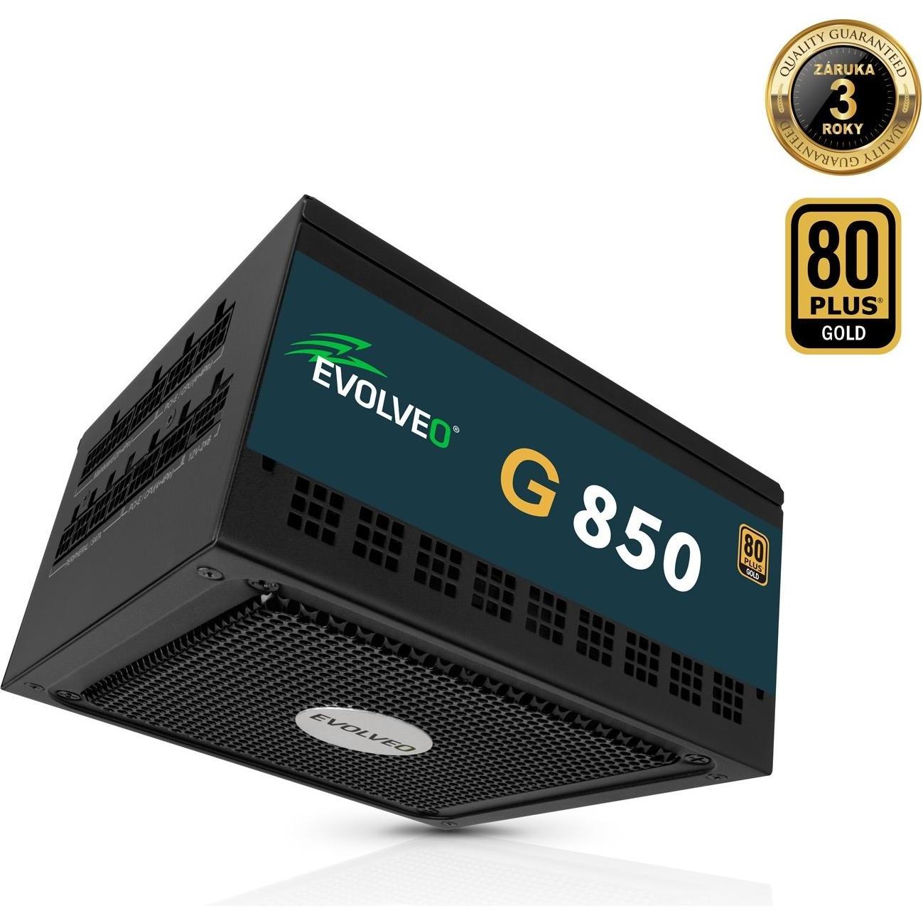 Evolveo G850 zdroj 850W, 80+ GOLD, ATX 3.1, aPFC, 140 mm ventilátor (850 W), Alimentatore PC, Nero