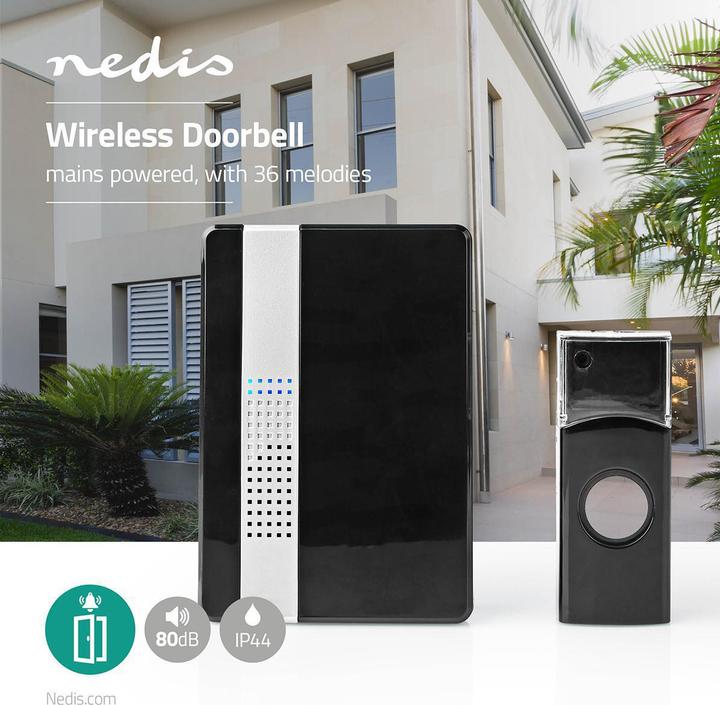 Image du produit Nedis Kit de sonnette de porte sans fil Alimentation secteur 220-240 V AC 50 Hz 1x CR2032 Volume : 80 dB S (Funk)