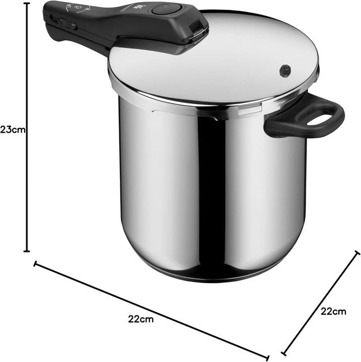 Produktbild WMF Schnellkochtopf Set 2tlg 8,5+3l grosses Kochsignal Perfect Induktion Edelstahl (Pfannenset + Topfset, Edelstahl, 22 x 27.50 cm)