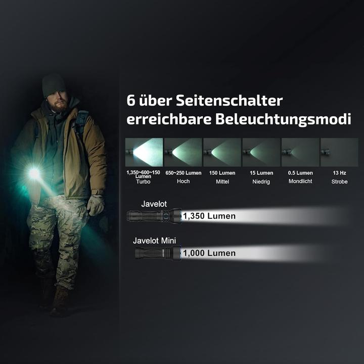 Produktbild Olight Javelot LED Tactical Flashlight, 134000 Candela, 730m Range, Rechargeable, 6 Modes, 197g (13.80 cm, 1350 lm)