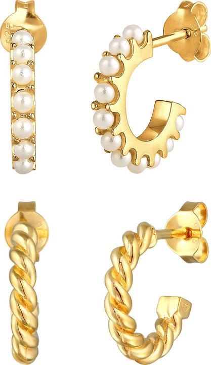 Immagine prodotto Elli Orecchini Creoles Corda di perline Elegante Argento 925 (Nessuna pietra, Argento 925 placcato oro, Perla sintetica)