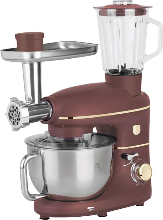 BerlingerHaus Küchenmaschine inkl. Flischwolf, Smoothiebehälter & 3 Pasta-Aufsätze, 1500W, bordeaux (1500 W, 5.50 l)