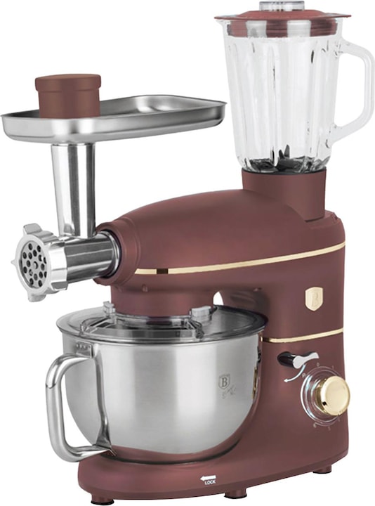 Produktbild BerlingerHaus Küchenmaschine inkl. Flischwolf, Smoothiebehälter & 3 Pasta-Aufsätze, 1500W, bordeaux (1500 W)