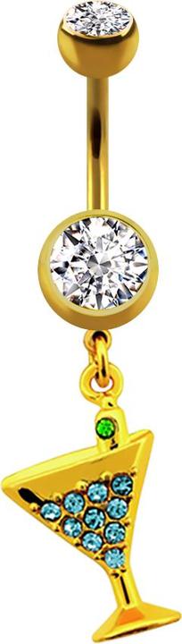 Image du produit Star Piercing Banane dorée à l'or fin avec pendentif cocktail et cristal aqua (sans laiton, Acier chirurgical 316L)