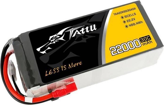 Actual product image Tattu Accumulator 22000mAh 22.2V 30C 6S1P LiPo AS150+XT150 (22.20 V, 22000 mAh)