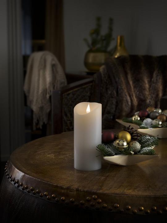 Immagine prodotto Konstsmide Candela di cera a LED, bianca, con fiamma 3D, Ø 7,5 cm, altezza: 17,5 cm, con timer 4h e 8h (1 x)