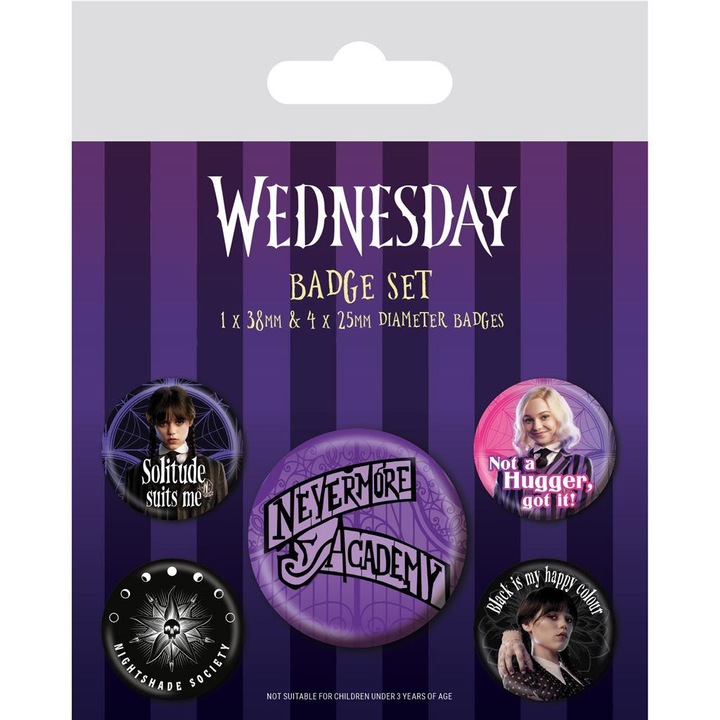Produktbild Wednesday Abzeichen Nevermore 5erPack