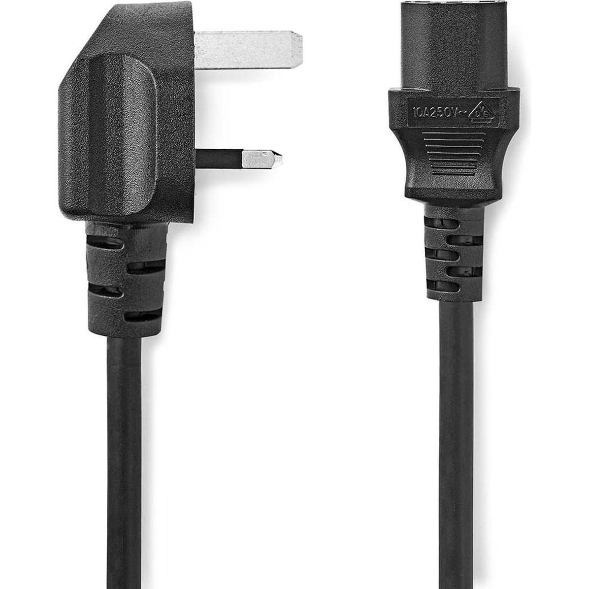 Nedis Cavo di alimentazione - Spina UK - IEC-320-C13 - Angolare - Dritto - Nichelato - 3,00 m - Rotondo - (3 m), Cavo di alimentazione, Nero
