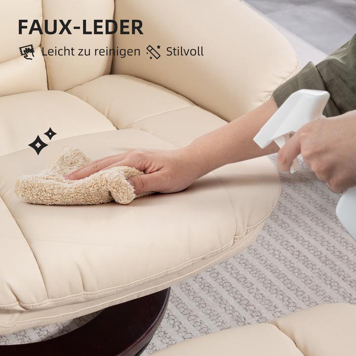 Produktbild Homcom Relaxsessel mit Hocker Kunstleder Cremeweiss