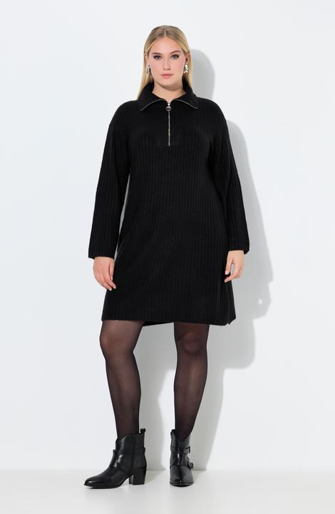 Actual product image Ulla Popken Ribbed Knit Long Sleeve Troyer Collar Dress (42, 44)