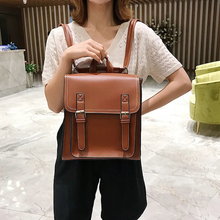 Actual product image Only-Bags.Store Vintage Pu Leather Bag Backpack Fashion Satchel High Quality Leisure Shoulder Bag
