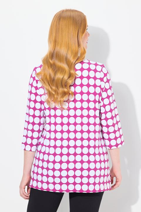 Image du produit Ulla Popken T-shirt en coton Pima, imprimé gros pois, col rond et manches 3/4, coupe évasée (42, 44)