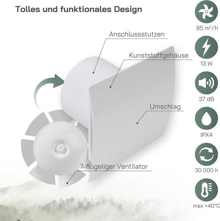 Produktbild Vent Systems Badlüfter mit Feuchtigkeitssensor & Timer (100 mm)
