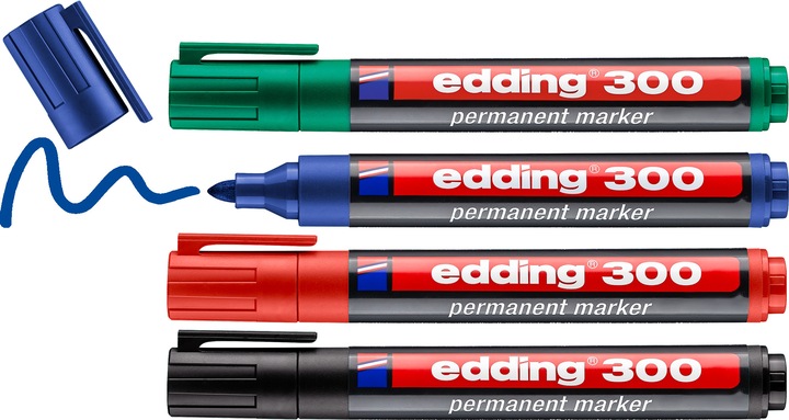Produktbild Edding Permanent-Marker 300 4 Stück (Mehrfarbig, 3 mm, 4 x)