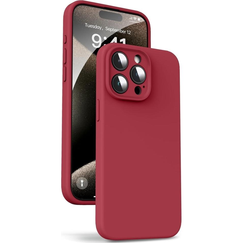 Screenguard Apple iPhone 15 Pro Liquid Silicone Camera Protector Case (Apple iPhone 15 Pro), Smartphone Hülle, Rot