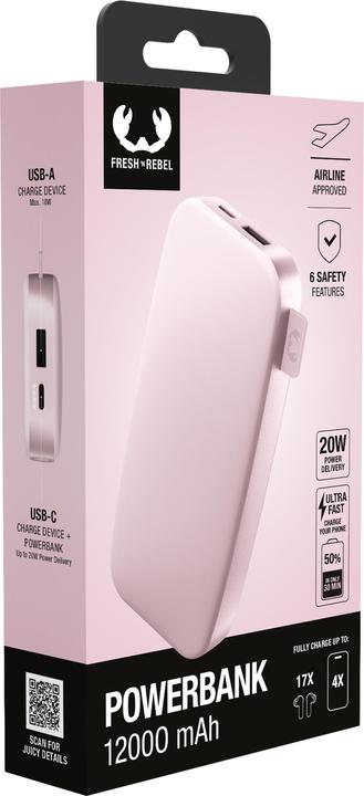 Actual product image Fresh'N Rebel Fresh 'n Rebel Powerbank 12000 mAh Pink (12000 mAh, 20 W, 44.40 Wh)