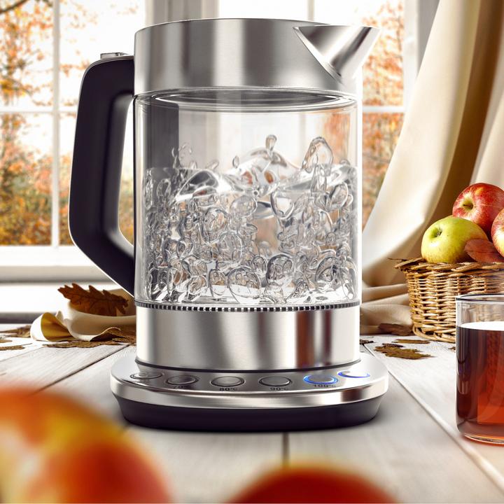 Image du produit Arendo Bouilloire 1,5 l, 2200 W, acier inoxydable & verre avec base, réglage de la température 70° C - (1.50 l)