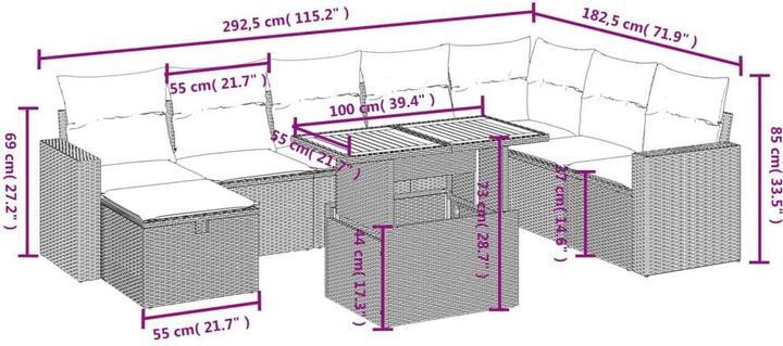 Produktbild vidaXL 10-tlg. Garten-Lounge-Set mit Kissen