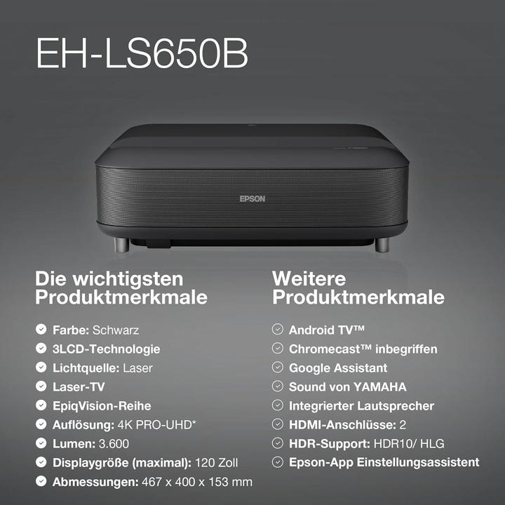 Image du produit Epson EH-LS650B (4K, 3600 lm, 0.25 - 0.62 : 1)