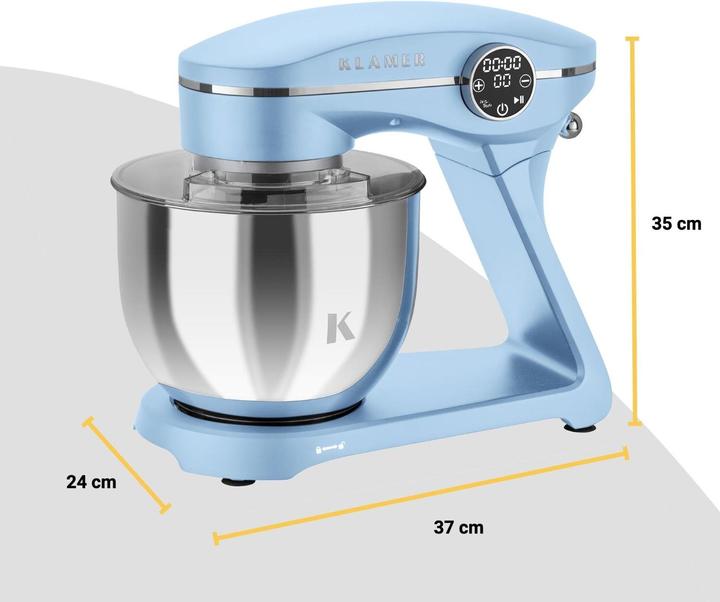 Actual product image KLAMER Küchenmaschine, Knetmaschine mit 6 Liter Edelstahl Schüssel (1800 W)