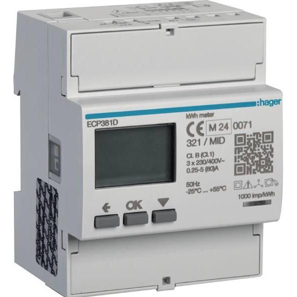 Hager, Misuratore energia, Contatore di energia trifaseECP382Ddiretto 80A 4M S0 MID (ECP382D)
