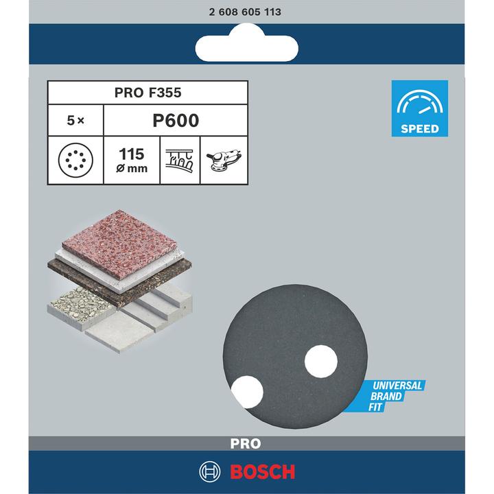 Produktbild Bosch Professional Zubehör PRO F355 Schleifblatt, 115 mm, G600 (600)