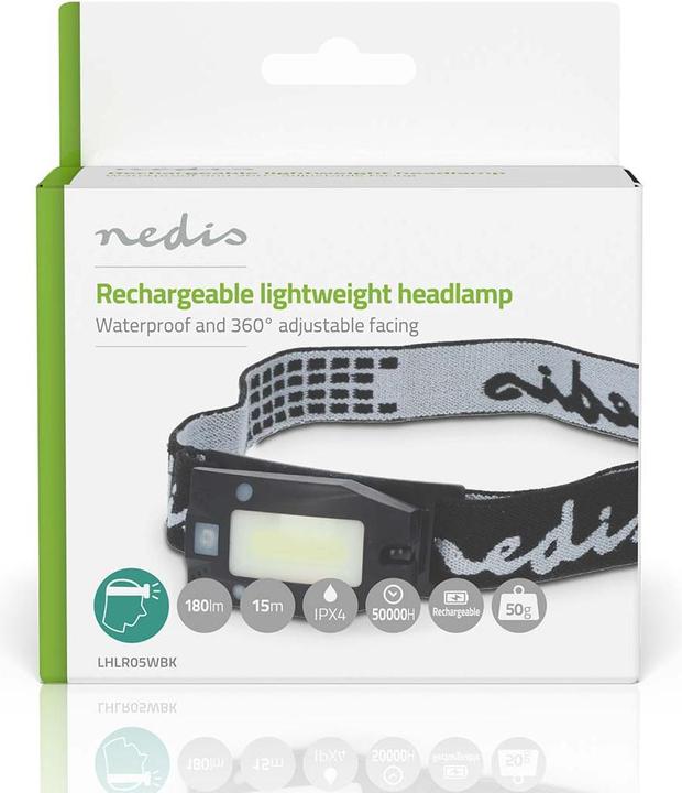 Produktbild Nedis LED stirnlampe | Batteriebetrieben / Stromversorgung über USB | 3.7 V DC | Batterien enthalten (180 lm)