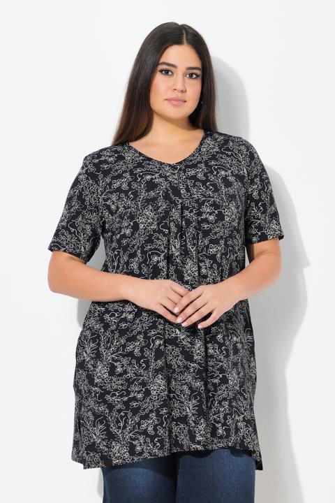 Produktbild Ulla Popken Longshirt, floraler Druck, V-Ausschnitt, Halbarm, Taschen (46, 48)