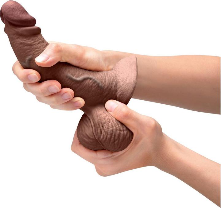 Actual product image Earthly Body Slipskin Realistic Silicone Dildo 6.5 Inch Curved Brown
