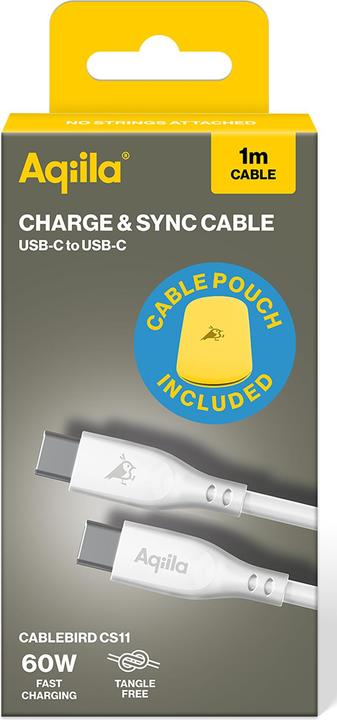 Produktbild Aqiila Cablebird CS11 - USB-C to USB-C Silicon cable, 60W (1m) - White (1 m, USB 2.0, 60 W)