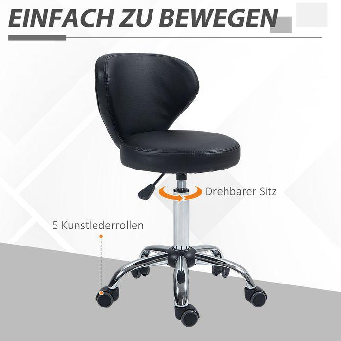 Produktbild Swisshandel24 Rollhocker höhenverstellbar Drehhocker drehbar Salon Hocker mit Lehne Schwarz
