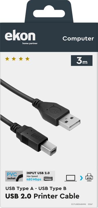 Produktbild Ekon Type A and Type B USB cable (3 m, USB 2.0)