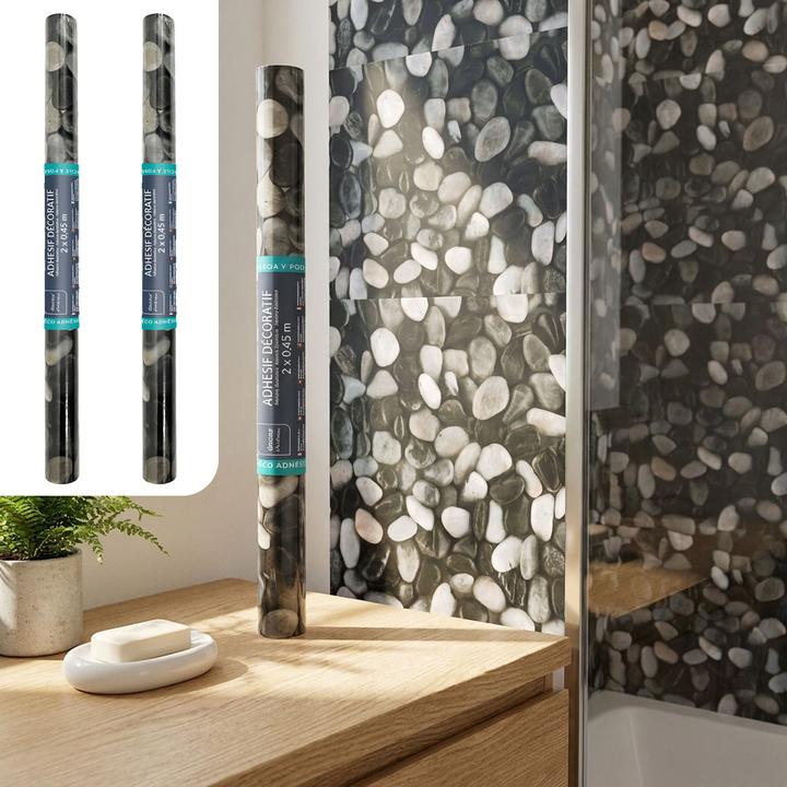 Produktbild Douceur D'intérieur 2er-Set Moderne Klebefolie mit Kieselsteinmuster, dunkelgrau – selbstklebend, 45cmx200cm (200 x 45 cm)