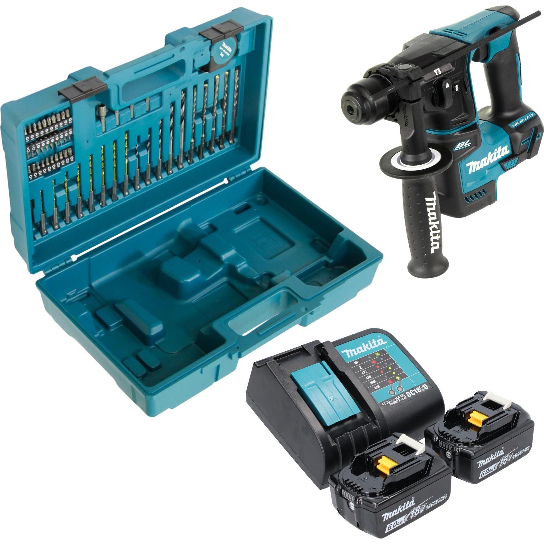 Makita, Bohrmaschine + Akkuschrauber, DHR 171 SGX3 Akku Bohrhammer 18 V 1,2 J SDS-Plus Brushless + 2x Akku 6,0 Ah + Lade...