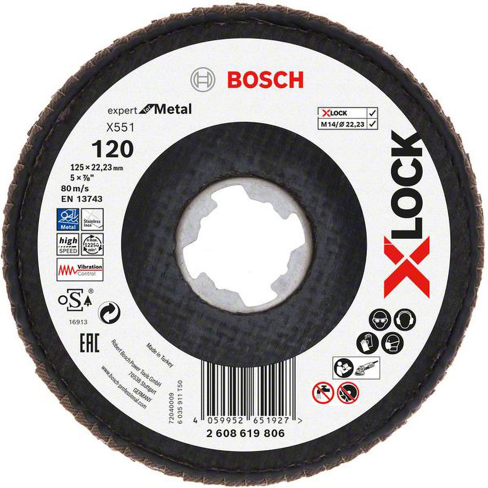 Bosch Professional Zubehör, Schleifmittel, X-LOCK-Fächerschleifscheibe X551, Expert for Metal, K: 120, Scheibend.: 125 m...