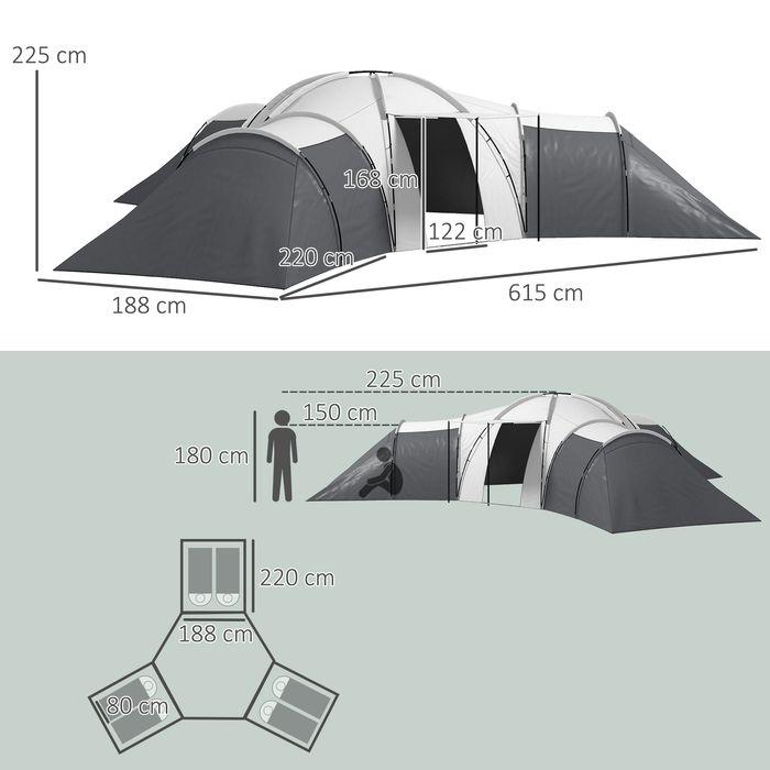Image du produit Swisshandel24 Tente tunnel Tente de camping 6-9 personnes Tente familiale 3 chambres 2000mm Oxford Gris (Tente tunnel, 9+ personnes)