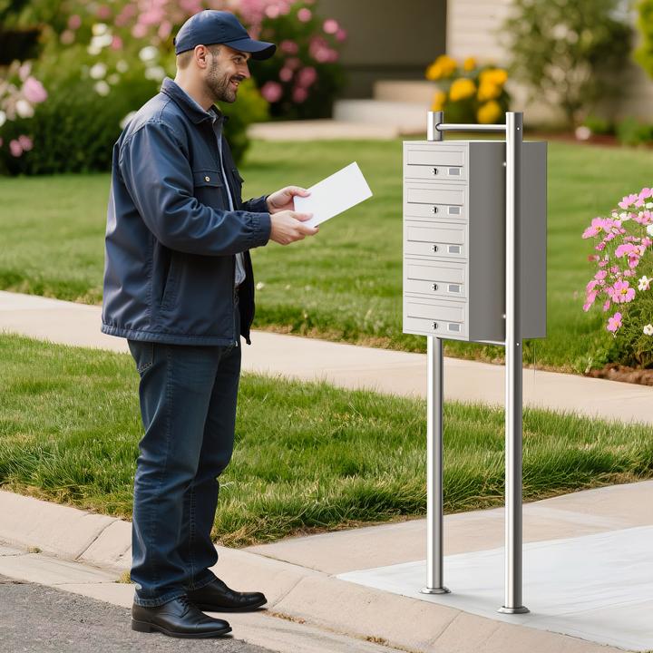 Produktbild Wiltec 5er Briefkastenanlage Edelstahl 513x270x1500mm Standbriefkasten Post