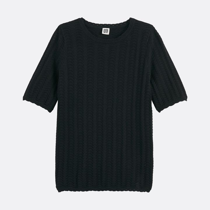 Produktbild BlockX Pullover mit Rundhalsausschnitt und kurzen Ärmeln aus Pointelle-Mesh (L)