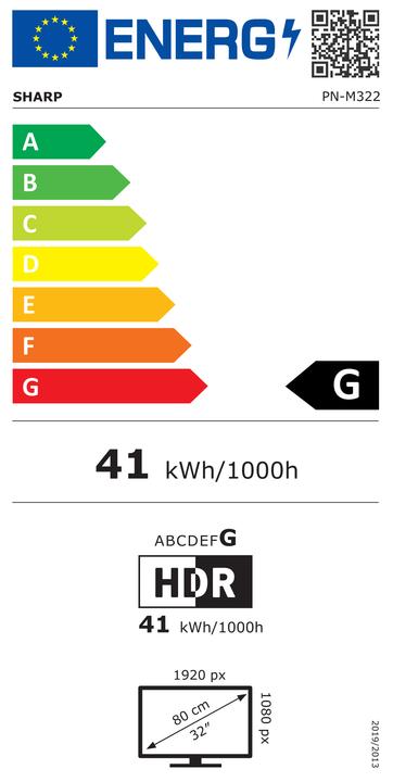Energy Label NEC Sharp MultiSync M322 32", FHD, 24h 450cd/m2 xx% Haze (1920 x 1080 pixels, 32")