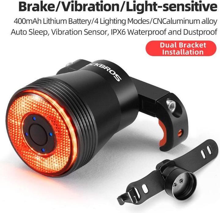 Productafbeelding Rockbros Q5 fietsachterlicht met intelligent stopsysteem - zwart (60 lm)