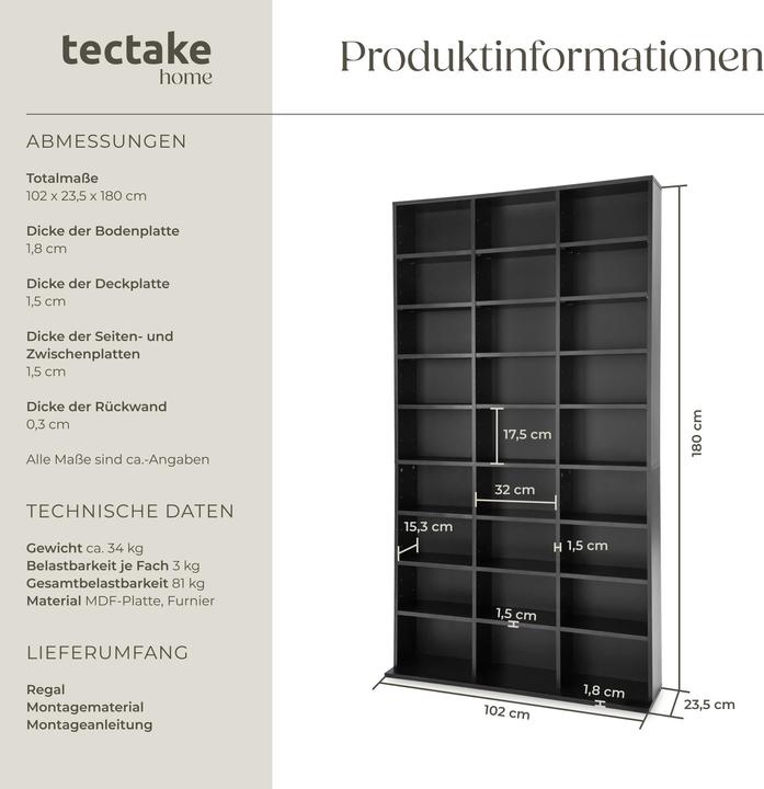 Immagine prodotto tectake Scaffale CD (102 x 23,5 x 180 cm)