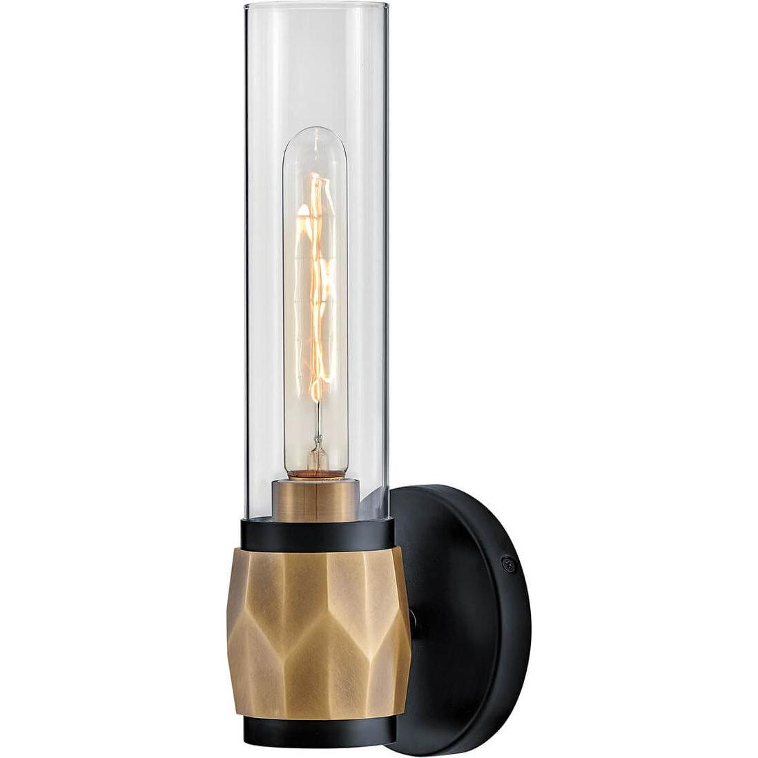 Elstead Lighting, Applique + Plafoniera, Elstead Ellison Wandleuchte E27 Schwarz mit Heritage-Messing Glas klar IP44 (E27)