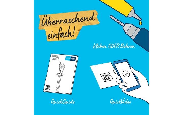 Produktbild Grohe Vitalio Comfort 110 QuickFix Brausestangenset, kleben oder bohren, Länge 600mm, 3 Strahlarten, wasse