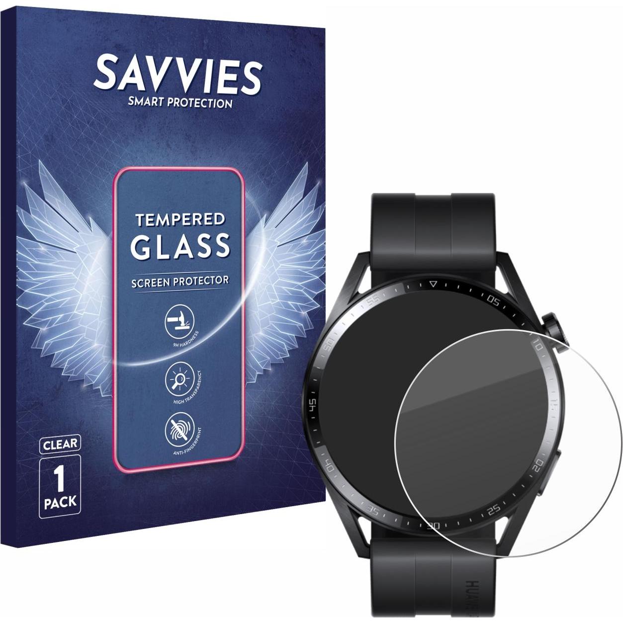 Savvies Panzerglas Hartglas Displayschutz, Smartwatch Schutzfolie, Transparent