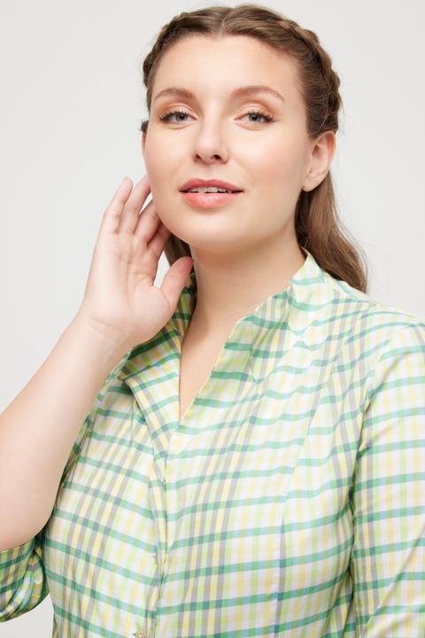 Produktbild Ulla Popken Bluse, Karo, Slim, Kelchkragen, V-Ausschnitt, 3/4-Arm (46, 48)
