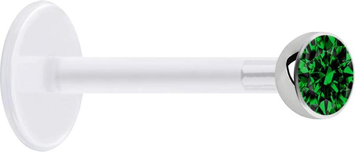 Image du produit Star Piercing Micro Labret transparent avec boule et cristal vert (sans laiton, Acier chirurgical 316L, Matières plastiques)
