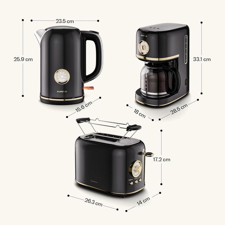 Immagine prodotto Klarstein Retro Frühstücksset mit Toaster, Wasserkocher & Kaffeemaschine (1.70 l)